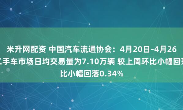 米升网配资 中国汽车流通协会：4月20日-4月26日全国二手车市场日均交易量为7.10万辆 较上周环比小幅回落0.34%